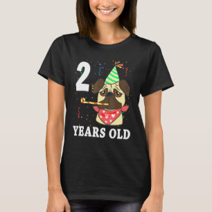 2nd Birthday Puppy Cute Pug Dog 2 Years Old Party T-Shirt