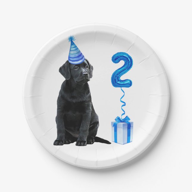 2nd Birthday Puppy Theme- Cute Dog Blue Boy Pawty Paper Plate (Front)