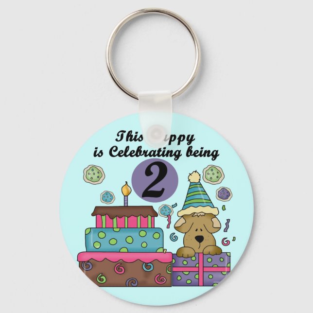 2nd Birthday Puppy Tshirts and Gifts Key Ring (Front)