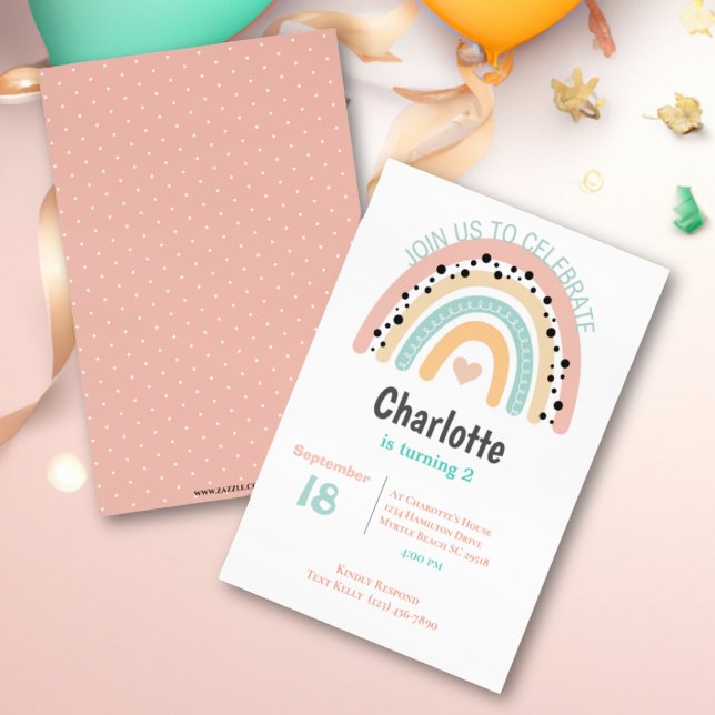 2nd Birthday Rainbow Coral  Invitation (Creator Uploaded)