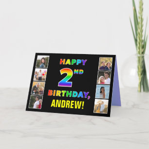 2nd Birthday: Rainbow Text, Custom Photos & Name Card