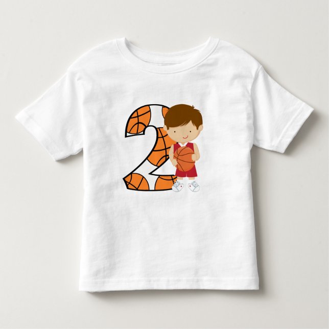 2nd Birthday Red and White Basketball Player Toddler T-Shirt (Front)