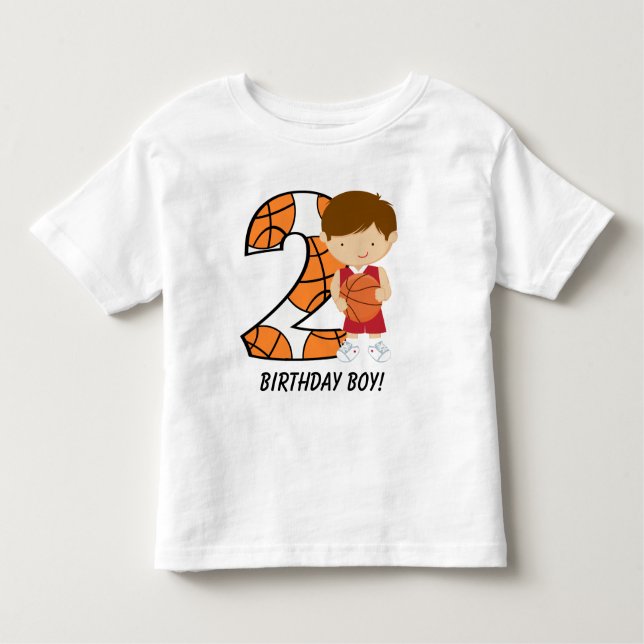 2nd Birthday Red and White Basketball Player Toddler T-Shirt (Front)