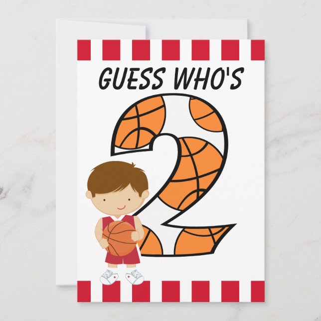 2nd Birthday Red and White Basketball Player v2 Invitation (Front)