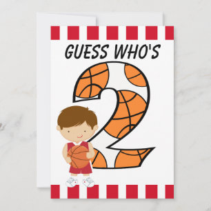2nd Birthday Red and White Basketball Player v2 Invitation