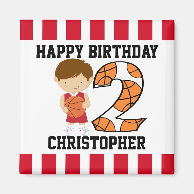 2nd Birthday Red and White Basketball Player v2 Magnet (Front)
