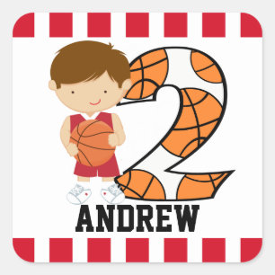 2nd Birthday Red and White Basketball Player v2 Square Sticker
