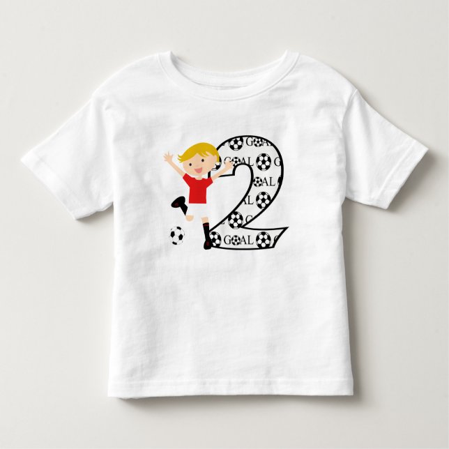 2nd Birthday Red and White Soccer Goal T-Shirt (Front)