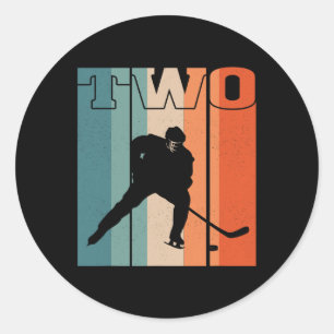 2nd Birthday Retro Ice Hockey 2 Years Old Boy Girl Classic Round Sticker