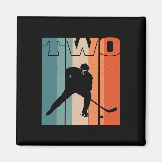 2nd Birthday Retro Ice Hockey 2 Years Old Boy Girl Magnet (Front)