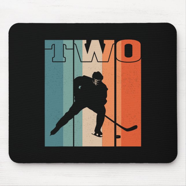 2nd Birthday Retro Ice Hockey 2 Years Old Boy Girl Mouse Pad (Front)