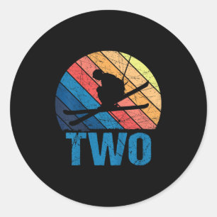 2nd Birthday Retro Ski Skiing 2 Year Old Boys Girl Classic Round Sticker