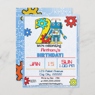 2nd Birthday Robot Invitation