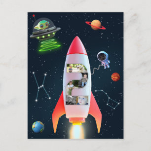 2nd Birthday Rocket Space   Huge Two Photo Collage Postcard