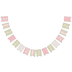 2nd Birthday Rustic Sage Green & Pink Floral Wood Bunting