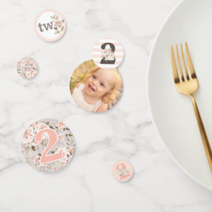 2nd Birthday Rustic Wood Shabby Chic Roses Floral Confetti