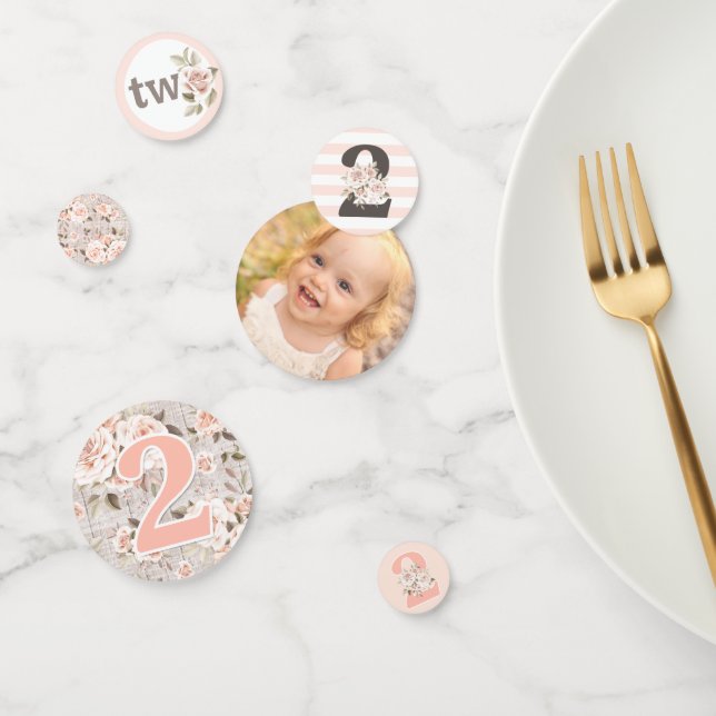 2nd Birthday Rustic Wood Shabby Chic Roses Floral Confetti (Group)