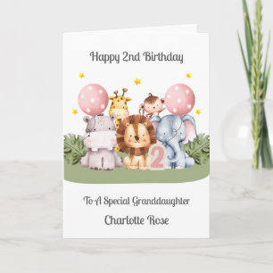 2nd Birthday Safari Leaf Animals Card