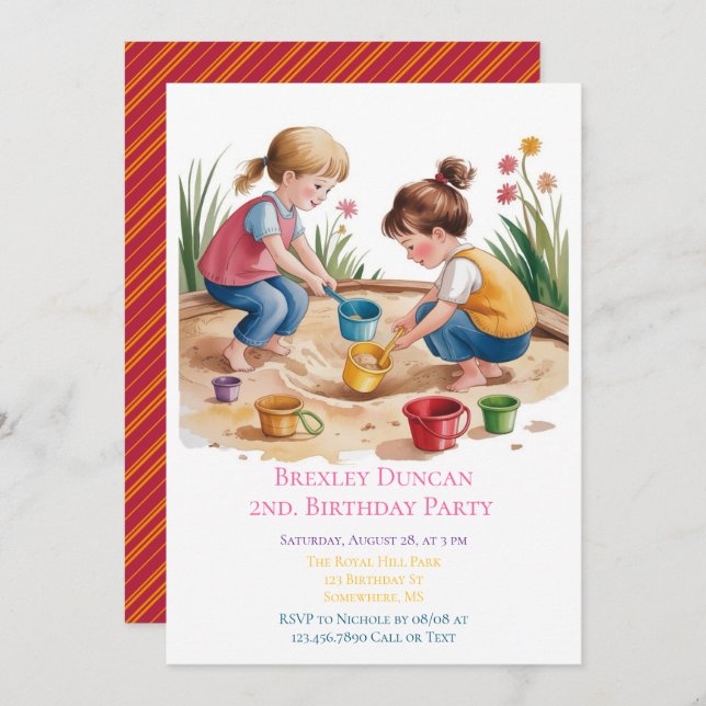 2nd Birthday Sandbox Girl Party  Invitation (Front/Back)