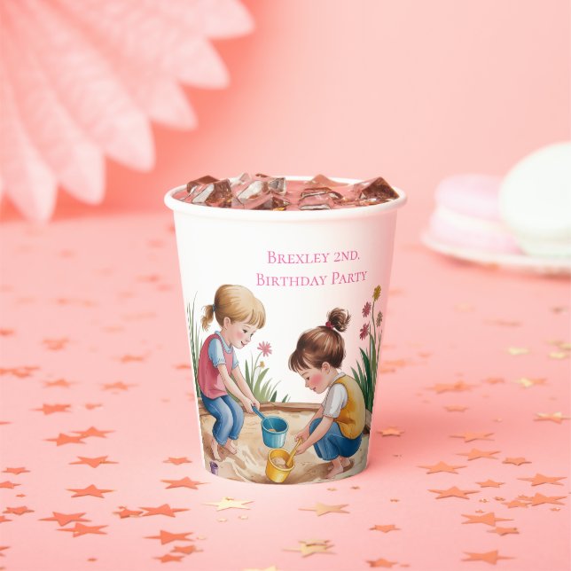 2nd Birthday Sandbox Girl Party Paper Cups (Insitu)