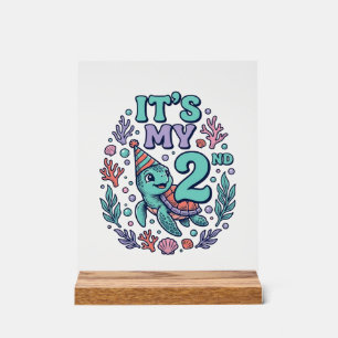 2nd Birthday Sea Turtle Vintage Engraving Design_1 Acrylic Sign