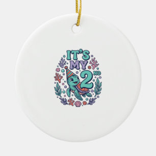 2nd Birthday Sea Turtle Vintage Engraving Design_1 Ceramic Ornament