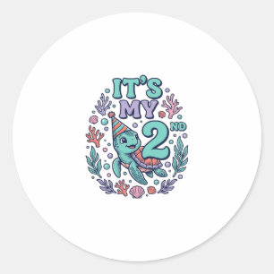 2nd Birthday Sea Turtle Vintage Engraving Design_1 Classic Round Sticker