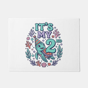 2nd Birthday Sea Turtle Vintage Engraving Design_1 Doormat