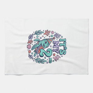 2nd Birthday Sea Turtle Vintage Engraving Design_1 Tea Towel