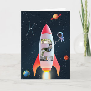 2nd Birthday Space Rocket   Huge Two Photo Collage Card