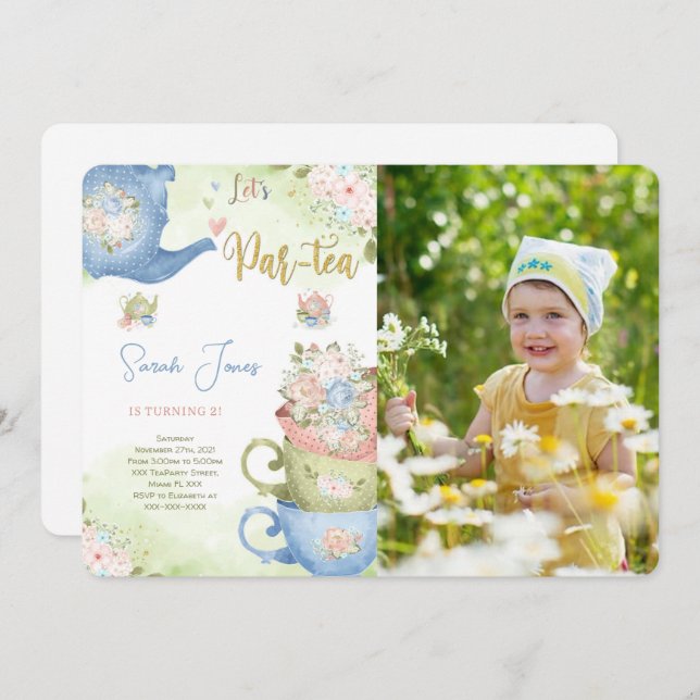 2ND Birthday Tea Party Photo Invitation (Front/Back)