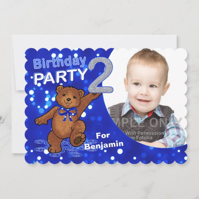 2nd Birthday Teddy Bear Party Custom Photo Invitation (Front)