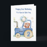 2nd Birthday Tractor Teddy Birthday Boy Card<br><div class="desc">This 2nd birthday card is suitable for a son,  grandson or friend. The design includes a toy blue and green tractor with a balloon teddy inside.</div>