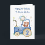 2nd Birthday Tractor Teddy Birthday Boy Card<br><div class="desc">This 2nd birthday card is suitable for a son,  grandson or friend. The design includes a toy blue and green tractor with a balloon teddy inside.</div>