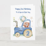 2nd Birthday Tractor Teddy Birthday Boy Card<br><div class="desc">This 2nd birthday card is suitable for a son,  grandson or friend. The design includes a toy blue and green tractor with a balloon teddy inside.</div>