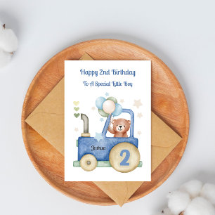 2nd Birthday Tractor Teddy Birthday Boy Card