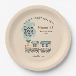 2nd Birthday Train Party All Aboard Watercolor Paper Plate