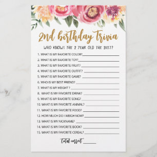 2nd Birthday Trivia editable game