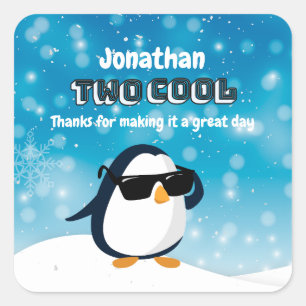 2nd Birthday Two Cool Penguin Boy Square Sticker