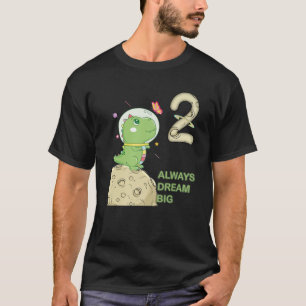 2Nd Birthday Two Year Old Astronaut T Rex Dinosaur T-Shirt