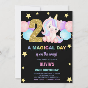 2nd Birthday Unicorn Birthday Invitations