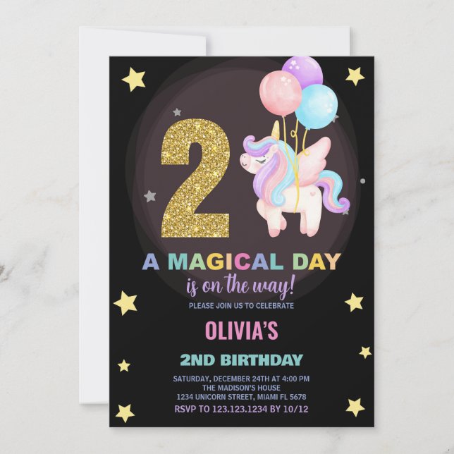 2nd Birthday Unicorn Birthday Invitations (Front)
