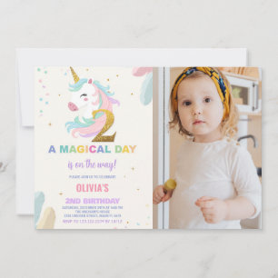 2nd Birthday Unicorn Birthday Invitations w photo