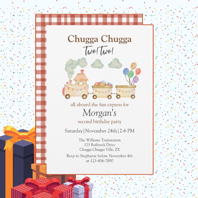 2nd Birthday Watercolor Brown Train Fun Express Invitation (Creator Uploaded)