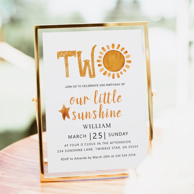 2nd Birthday Watercolor Happy Yellow Sunshine  Invitation (Creator Uploaded)