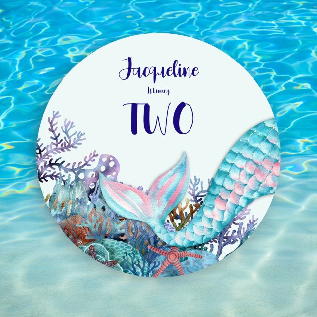 2nd Birthday Watercolor Mermaid Under The Sea Invitation (Creator Uploaded)