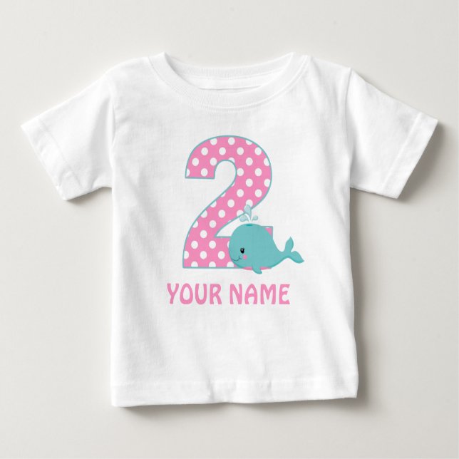 2nd Birthday Whale Girl Personalised T-shirt (Front)