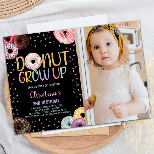 2nd Black Photo Doughnuts Birthday Invitations