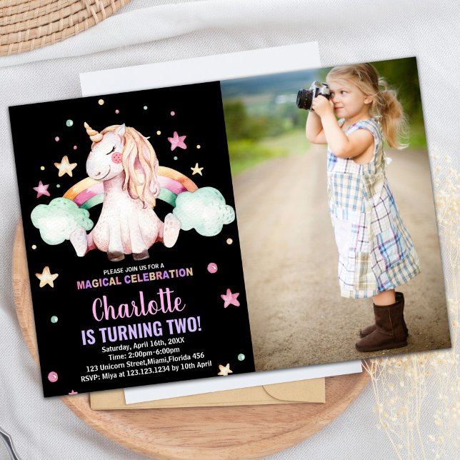2nd Black Photo Unicorn Birthday Invitations (2nd Black Photo Unicorn Birthday Invitations)