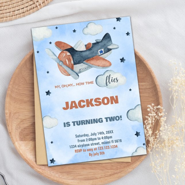 2nd Blue Aeroplane Birthday Invitations (2nd Blue Airplane Birthday Invitations)